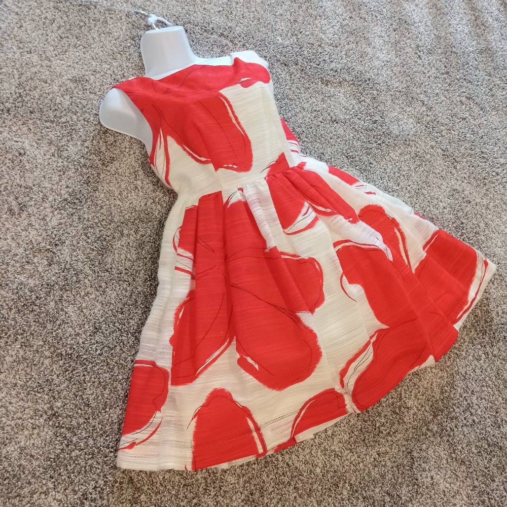 Alice + Olivia Red White Party Dress SZ 4 Large Mod Red Flowers Design